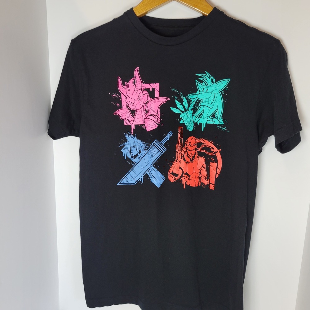 PlayStation Icons Graphic T-Shirt Black Spyro Crash Cloud Snake Mens M
